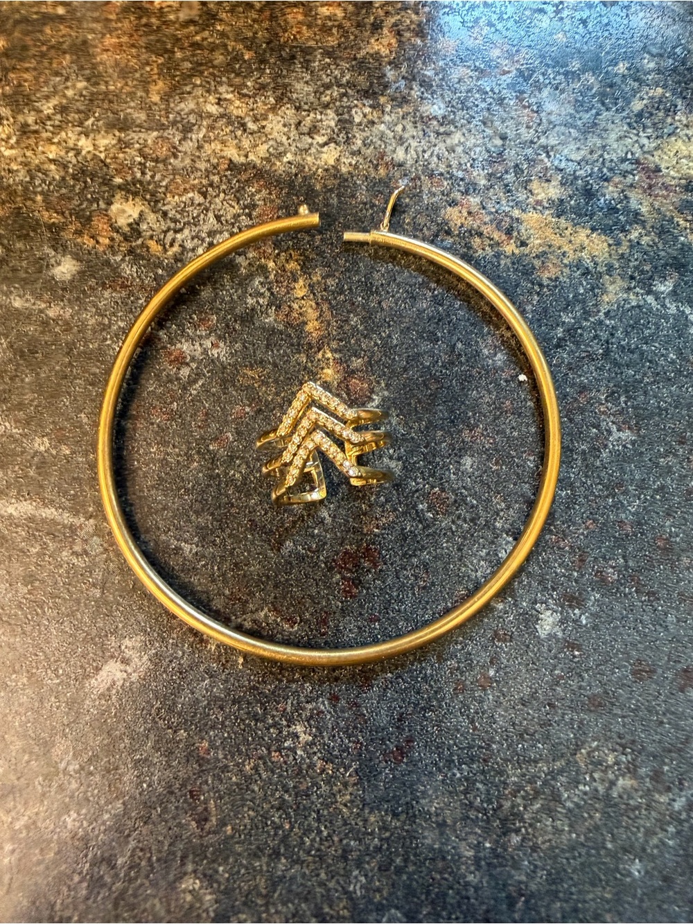 Gold Hoop Necklace with Chevron Pendant - Women Jewelry